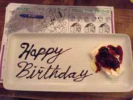 Dessert plate with happy birthday chocolate script